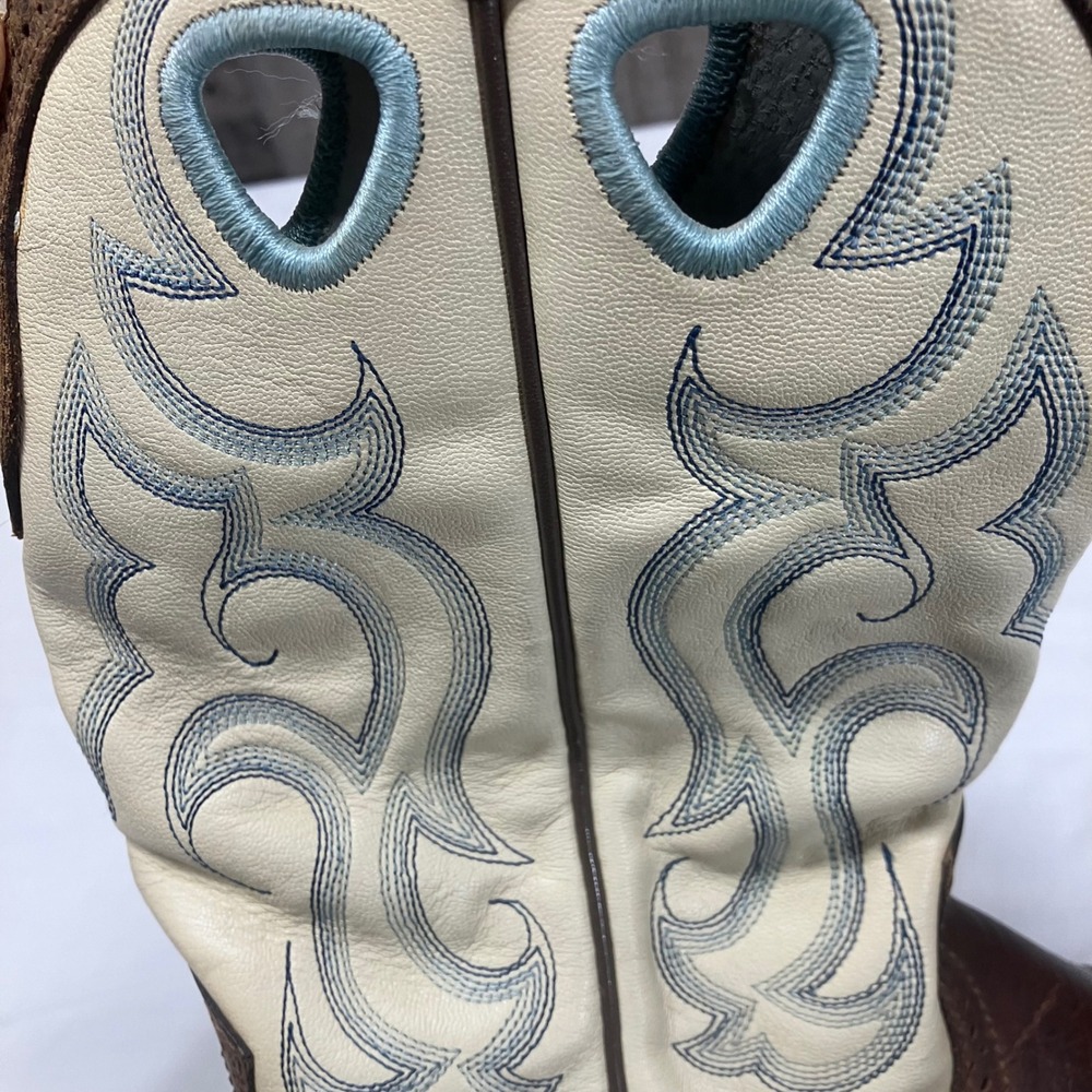 Ariat Womens Earth Rawhide Leather Cream Blue Upper Western Cowboy Boots Size 7 - Picture 3 of 9